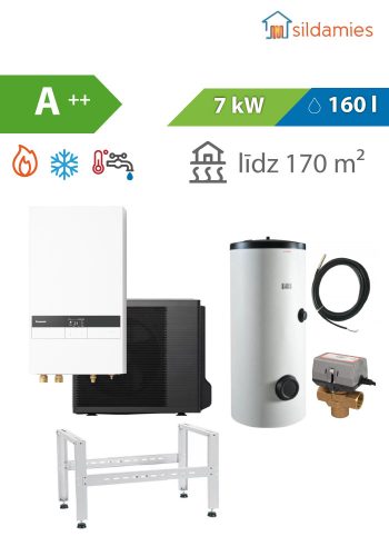 gaiss- ūdens siltumsūkņa komplekts: Panasonic Aquarea K 7 kW Split (WH-SDC0309K6E5 / WH-UDZ07KE5) + karstā ūdens boilers Dražice 160 l + trejgaitas vārsts + karstā ūdens sensors + zemes kronšteins SP 740
