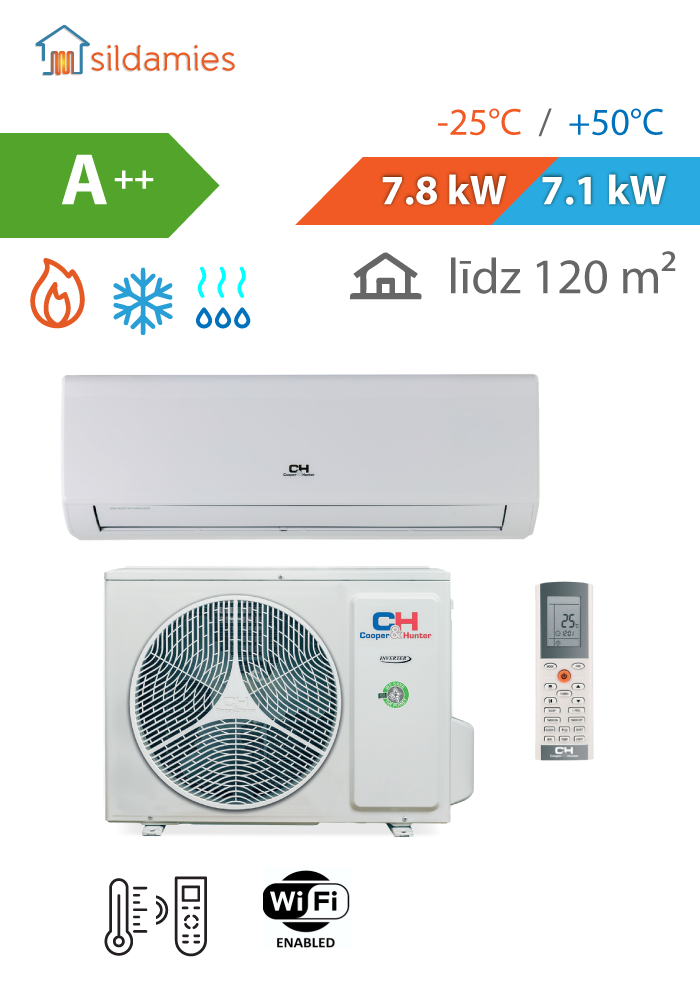 Gaiss- gaiss siltumsūknis Cooper & Hunter Arctin NG 7,0 kW (CH-S24FTXLA2-NG(I) / CH-S24FTXLA2-NG(O))